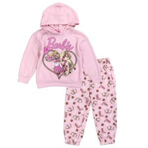 Barbie Pink Girls Size 5 2-Piece Fleece Set Hoodie and Sweatpants Cowgirl Barbie